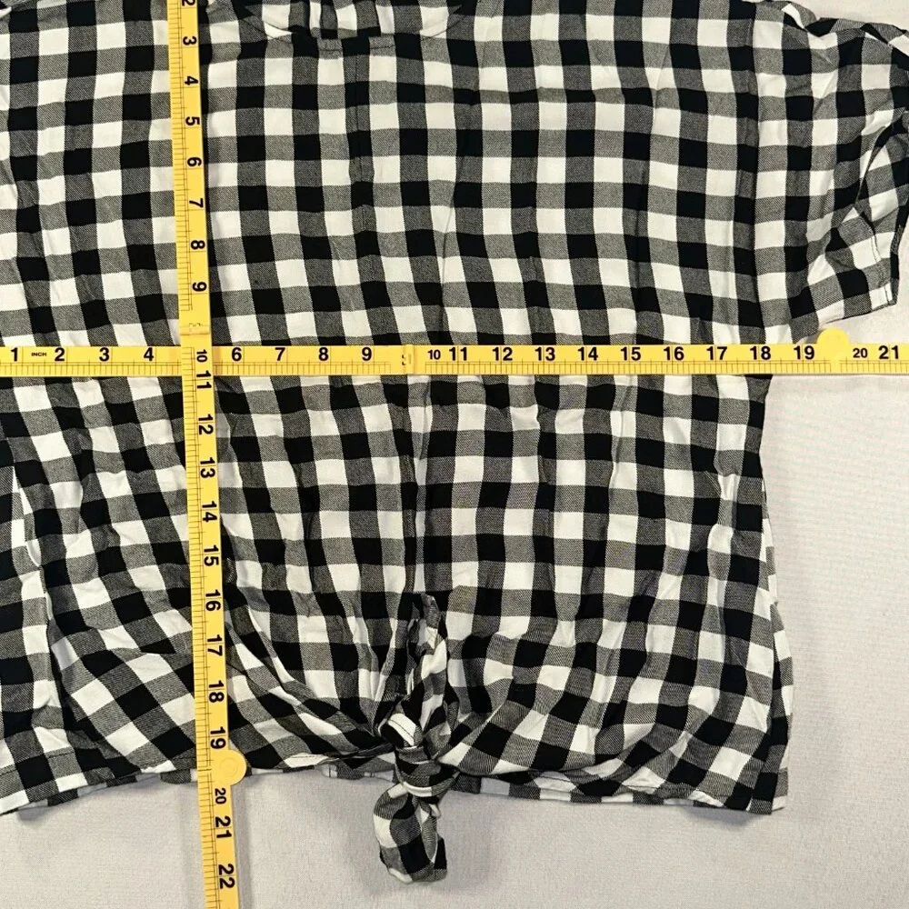 Madewell Buffalo Check black & White Button Back Tie Tee Blouse Medium - Picture 11 of 11
